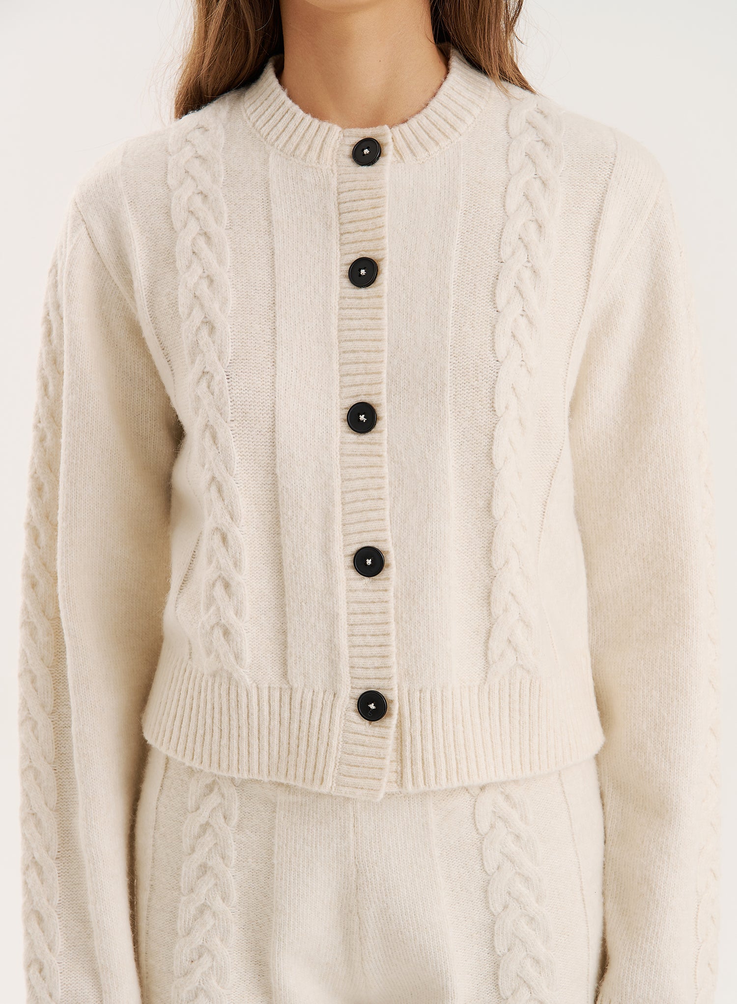 Cream Cable Knit Buttoned Cardigan